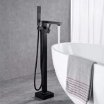 Black Square Freestanding Bath Mixer with Floor Mount