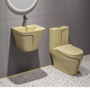 Matte Black and Gold Luxury Wall-Mounted WC
